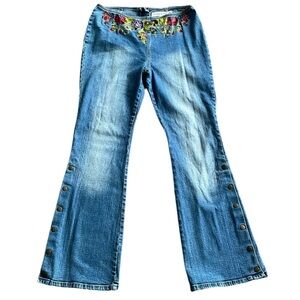 Joe Boxer Vintage Wide‎ Leg Embroidered High Waisted Jeans